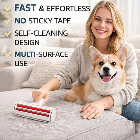أسطوانة إزالة شعر الحيوانات الأليفة قابلة لإعادة الاستخدام للأثاث والأريكة والسجاد والفراش - أداة إزالة شعر الكلاب والقطط ذاتية التنظيف، بدون شريط لاصق، أسطوانة الوبر قابلة لإعادة الاستخدام in Kuwait