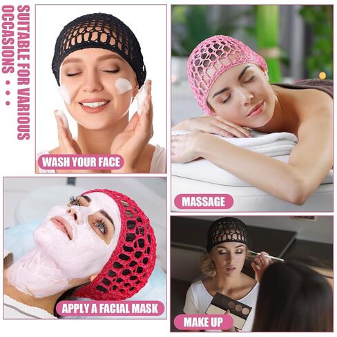 3 Pieces Hair Wrap Net for Sleeping Mesh Crochet Hair Net for Women Rayon Knit Snood Cap Cover Sleep Hat(Black, Pink, Rose Red) in Saudi Arabia