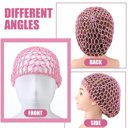 3 Pieces Hair Wrap Net for Sleeping Mesh Crochet Hair Net for Women Rayon Knit Snood Cap Cover Sleep Hat(Black, Pink, Rose Red) in Saudi Arabia