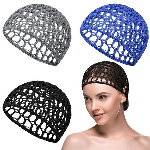 3 Pieces Hair Wrap Net for Sleeping Mesh Crochet Hair Net for Women Rayon Knit Snood Cap Cover Sleep Hat(Black, Pink, Rose Red) in Saudi Arabia