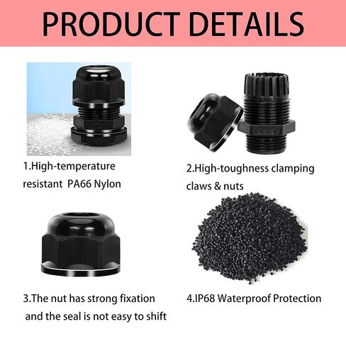10 قطع من غدد الكابلات السوداء مقاس 1/4 بوصة NPT، مقابض سلك تخفيف الضغط من النايلون المقاوم للماء IP68، موصلات سلكية قابلة للتعديل 3-6.5 مم مع حشوات مطاطية وصواميل للتركيبات الكهربائية لصندوق التوصيل in Kuwait