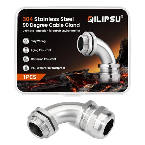 QILIPSU M25 304 Stainless Steel 90 Degree Cable Gland, IP68 Waterproof Right Angle Strain Relief for Electrical Enclosures, Outdoor Wiring and EV Charging in Kuwait