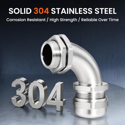 QILIPSU M25 304 Stainless Steel 90 Degree Cable Gland, IP68 Waterproof Right Angle Strain Relief for Electrical Enclosures, Outdoor Wiring and EV Charging in Kuwait