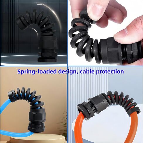 8Pcs Cable Strain Relief Cord Connector NPT 1/4"、NPT 1/2"、NPT 3/4" Cable Gland with Gaskets,Black Nylon Joint Locknut Flex Spiral Wire Adjustable Connector Gytovvvz in Kuwait