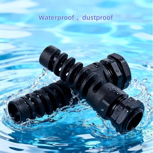 8Pcs Cable Strain Relief Cord Connector NPT 1/4"、NPT 1/2"、NPT 3/4" Cable Gland with Gaskets,Black Nylon Joint Locknut Flex Spiral Wire Adjustable Connector Gytovvvz in Kuwait