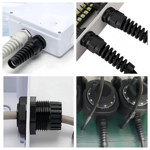 8Pcs Cable Strain Relief Cord Connector NPT 1/4"、NPT 1/2"、NPT 3/4" Cable Gland with Gaskets,Black Nylon Joint Locknut Flex Spiral Wire Adjustable Connector Gytovvvz in Kuwait