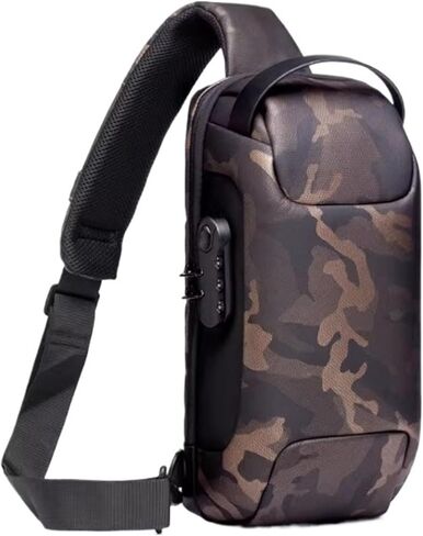 Messenger Bags Men's Waterproof USB Oxford Crossbody Bag Anti-Theft Shoulder Sling Multifunction Short Travel Chest Pack for Male(C) in Kuwait