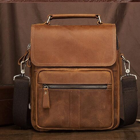حقائب ماسنجر حقيبة يد رجالية عصرية حقيبة كتف ريترو تريند كريزي هورس جلد كاجوال للرجال in Kuwait