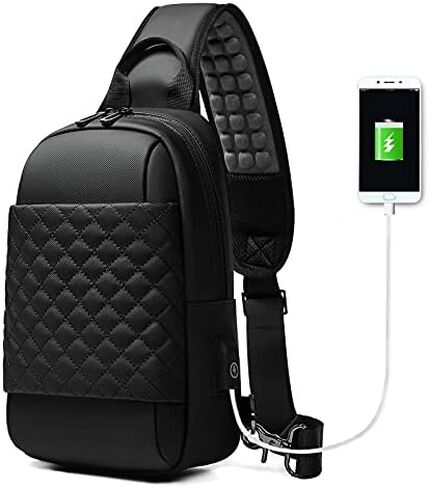Messenger Bags Bag for Men Black Crossbody for Waterproof Shoulder USB Charging Chest Pack in Kuwait