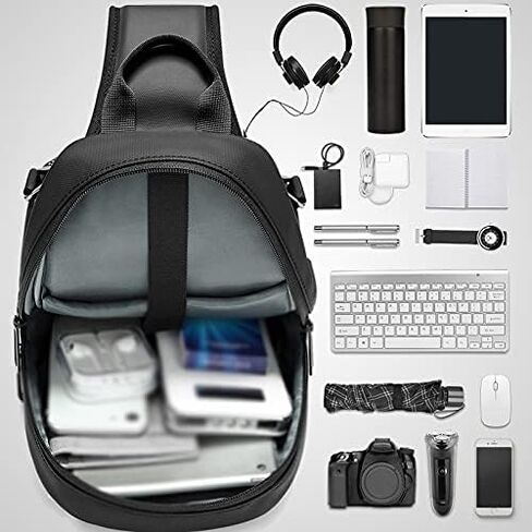 Messenger Bags Bag for Men Black Crossbody for Waterproof Shoulder USB Charging Chest Pack in Kuwait