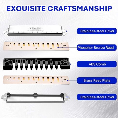 Professional Harmonica Set 4 Pack, 10 Hole 20 Tone Blues Harp in Keys C G D A, Silver Diatonic Mouth Organ Bundle with Stainless Steel Cover for Practice, Studio, Band Jam & Stage Performance in Kuwait