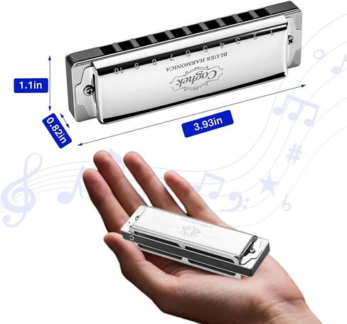 Professional Harmonica Set 4 Pack, 10 Hole 20 Tone Blues Harp in Keys C G D A, Silver Diatonic Mouth Organ Bundle with Stainless Steel Cover for Practice, Studio, Band Jam & Stage Performance in Kuwait