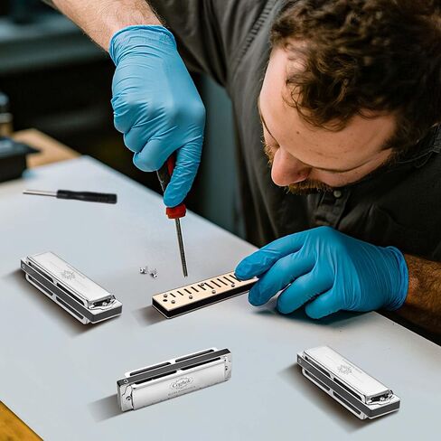 Professional Harmonica Set 4 Pack, 10 Hole 20 Tone Blues Harp in Keys C G D A, Silver Diatonic Mouth Organ Bundle with Stainless Steel Cover for Practice, Studio, Band Jam & Stage Performance in Kuwait