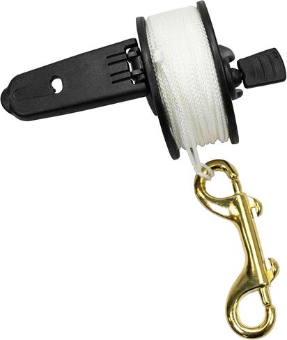 Scuba Choice Finger Spool Reel with Foldable Plastic Handle – 150ft White Line, 4" Brass Double-Ended Clip – Compact Dive Reels for Wreck, Cave & Safety Dives in Saudi Arabia