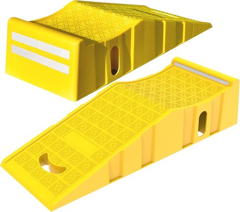 سلالم سيارة OrangeStar لتغيير الزيت والصيانة، 2-حزمة محمولة منخفضة الارتفاع 6 بوصة منحدرات خدمة السيارة للمرآب، منحدرات الإطارات البلاستيكية شديدة التحمل (L35in x W13in x H8in) in Kuwait