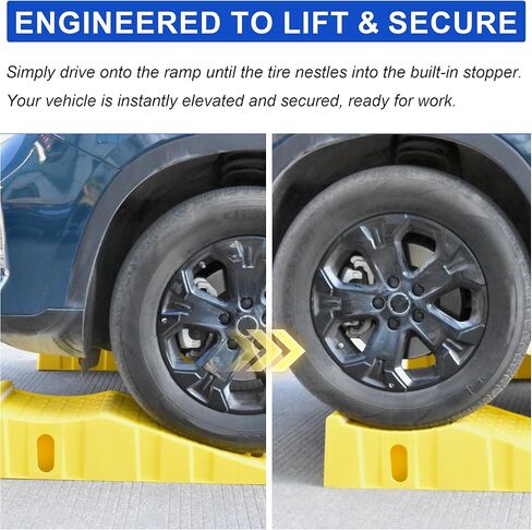 سلالم سيارة OrangeStar لتغيير الزيت والصيانة، 2-حزمة محمولة منخفضة الارتفاع 6 بوصة منحدرات خدمة السيارة للمرآب، منحدرات الإطارات البلاستيكية شديدة التحمل (L35in x W13in x H8in) in Kuwait