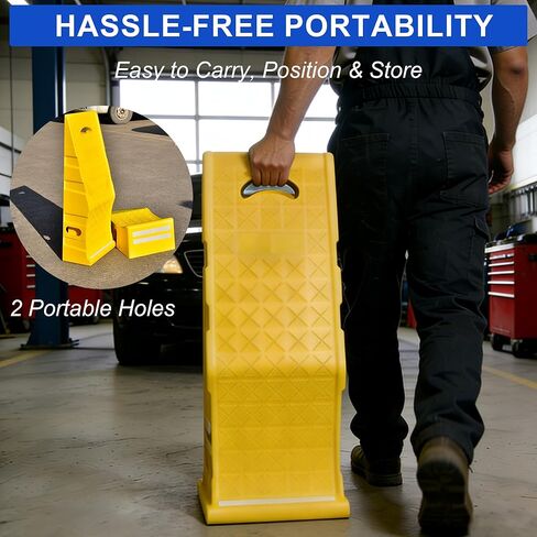 سلالم سيارة OrangeStar لتغيير الزيت والصيانة، 2-حزمة محمولة منخفضة الارتفاع 6 بوصة منحدرات خدمة السيارة للمرآب، منحدرات الإطارات البلاستيكية شديدة التحمل (L35in x W13in x H8in) in Kuwait