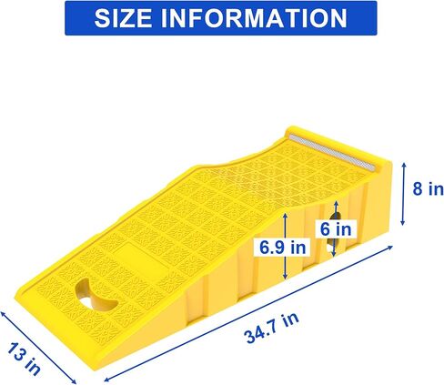 سلالم سيارة OrangeStar لتغيير الزيت والصيانة، 2-حزمة محمولة منخفضة الارتفاع 6 بوصة منحدرات خدمة السيارة للمرآب، منحدرات الإطارات البلاستيكية شديدة التحمل (L35in x W13in x H8in) in Kuwait