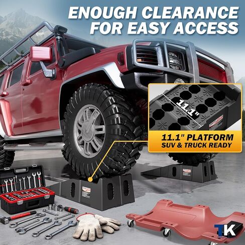 Car Ramps for Oil Changes and Vehicle Lift, 7.1 Inch Lift, 11.1 Inch Wide Tire Heavy Duty Ramps for SUV & Truck, 16,000 lbs Capacity, 2pcs in Kuwait