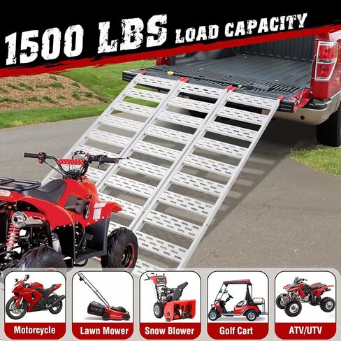 Aluminum Ramps for Pickup Trucks 1500Lbs Tri-Fold Ramp with Treads, Folding Ramp with Load Straps for Motorcycles,Truck Bed, ATV/UTV, Trailer, Tractor,Lawnmowers, Snow Blowers,Powersports in Saudi Arabia