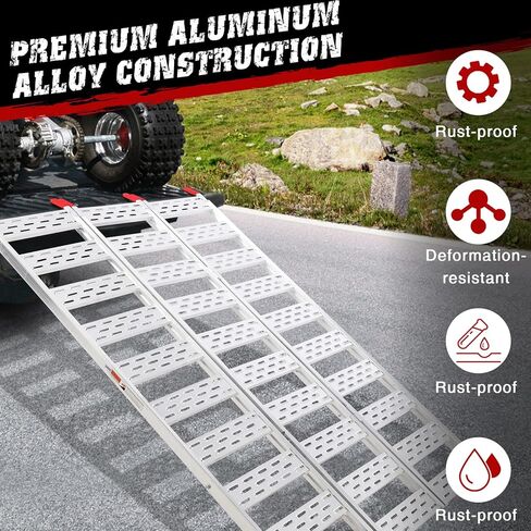 Aluminum Ramps for Pickup Trucks 1500Lbs Tri-Fold Ramp with Treads, Folding Ramp with Load Straps for Motorcycles,Truck Bed, ATV/UTV, Trailer, Tractor,Lawnmowers, Snow Blowers,Powersports in Saudi Arabia