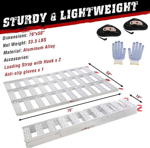 Aluminum Ramps for Pickup Trucks 1500Lbs Tri-Fold Ramp with Treads, Folding Ramp with Load Straps for Motorcycles,Truck Bed, ATV/UTV, Trailer, Tractor,Lawnmowers, Snow Blowers,Powersports in Saudi Arabia