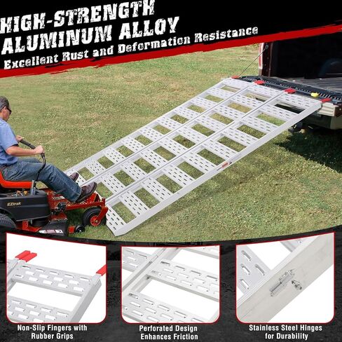 Aluminum Ramps for Pickup Trucks 1500Lbs Tri-Fold Ramp with Treads, Folding Ramp with Load Straps for Motorcycles,Truck Bed, ATV/UTV, Trailer, Tractor,Lawnmowers, Snow Blowers,Powersports in Saudi Arabia