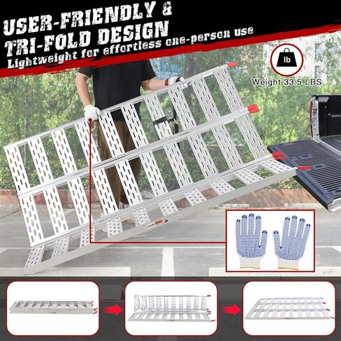 Aluminum Ramps for Pickup Trucks 1500Lbs Tri-Fold Ramp with Treads, Folding Ramp with Load Straps for Motorcycles,Truck Bed, ATV/UTV, Trailer, Tractor,Lawnmowers, Snow Blowers,Powersports in Saudi Arabia
