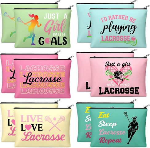 Reginary 12 Pcs Lacrosse Makeup Bags for Lacrosse Moms Team Players Funny Lacrosse Lovers Gifts Lacrosse Cosmetic Bags Christmas Birthday Gifts for Lacrosse Players Coach in Saudi Arabia