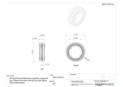 SKF 22213 E/C3 محمل شعاعي كروي، تجويف مستقيم، غير مغلق، قفص فولاذي، خلوص C3، تجويف 65 مم، 120 مم OD، عرض 31 مم، أقصى سرعة دوران 7000 دورة في الدقيقة in Saudi Arabia