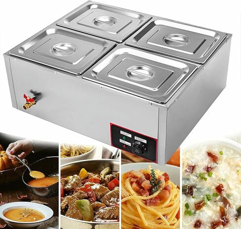 Electric Stainless Steel Electric 4 Pans, Buffet Temperature Control with Lids, Drain Tap, Steam Table for Platform for Restai in Saudi Arabia
