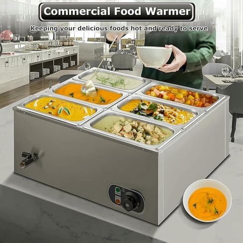 Electric Stainless Steel Electric 4 Pans, Buffet Temperature Control with Lids, Drain Tap, Steam Table for Platform for Restai in Saudi Arabia