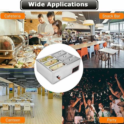 Electric Stainless Steel Electric 4 Pans, Buffet Temperature Control with Lids, Drain Tap, Steam Table for Platform for Restai in Saudi Arabia