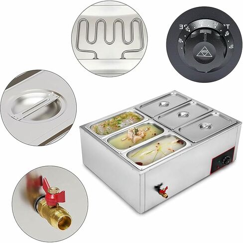 Electric Stainless Steel Electric 4 Pans, Buffet Temperature Control with Lids, Drain Tap, Steam Table for Platform for Restai in Saudi Arabia