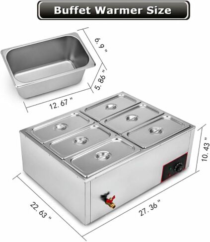 Electric Stainless Steel Electric 4 Pans, Buffet Temperature Control with Lids, Drain Tap, Steam Table for Platform for Restai in Saudi Arabia