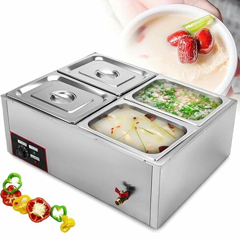 Flates for Counter Buffet 4 Pans, Commercial Platform 850 W Electric Steel Steam Table in Stainless Steel Large Capacity for Buffet Catering Control in Saudi Arabia