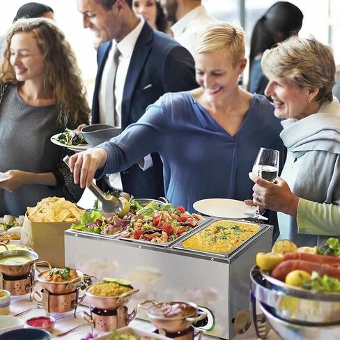 Flates for Counter Buffet 4 Pans, Commercial Platform 850 W Electric Steel Steam Table in Stainless Steel Large Capacity for Buffet Catering Control in Saudi Arabia