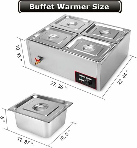 Flates for Counter Buffet 4 Pans, Commercial Platform 850 W Electric Steel Steam Table in Stainless Steel Large Capacity for Buffet Catering Control in Saudi Arabia