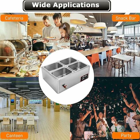 Flates for Counter Buffet 4 Pans, Commercial Platform 850 W Electric Steel Steam Table in Stainless Steel Large Capacity for Buffet Catering Control in Saudi Arabia