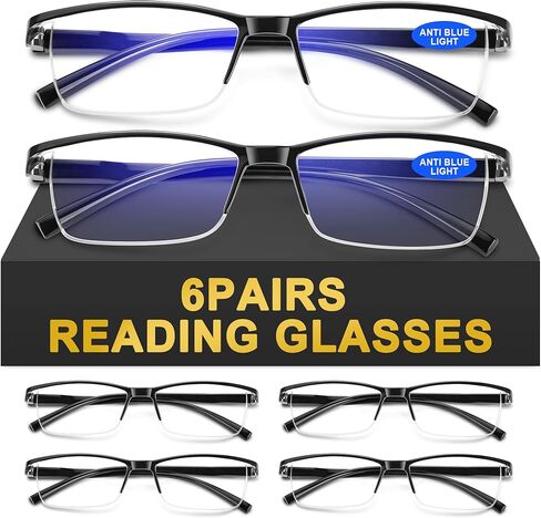 6Pack Reading Glasses Men,Spring Hinge Blue Light Blocking Readers,Anti Eyestrain Computer Magnifying Eyeglasses in Kuwait