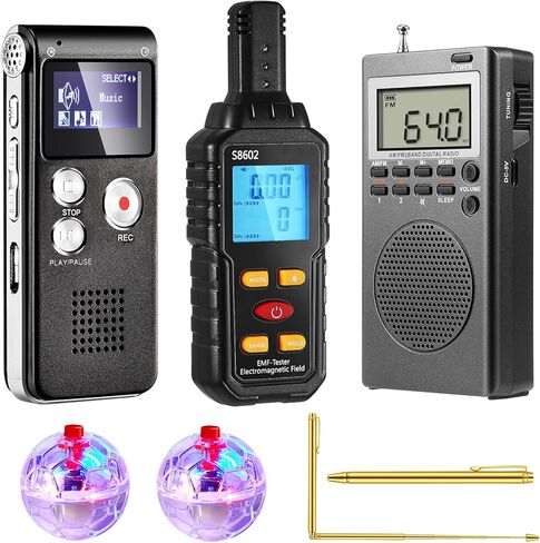 تشتمل مجموعة معدات صيد الأشباح 7 في 1 على 1 مقياس EMF و1 راديو محمول باليد و2 كرة قطة مزودة بإضاءة LED و1 مسجل صوت رقمي EVP و2 قضبان تغطية ومعدات تحقيقات الأشباح الخارقة in Kuwait