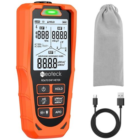 Neoteck 3 in 1 EMF Detector for EF MF RF 3 Axes Electromagnetic Field Radiation Detector to Identify MF Direction with 3-Color LED & Audio Alarm Rechargeable WiFi Signal Detector for Home Office in Kuwait