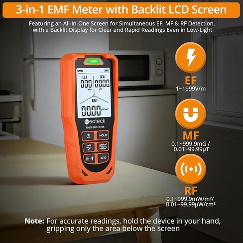 Neoteck 3 in 1 EMF Detector for EF MF RF 3 Axes Electromagnetic Field Radiation Detector to Identify MF Direction with 3-Color LED & Audio Alarm Rechargeable WiFi Signal Detector for Home Office in Kuwait