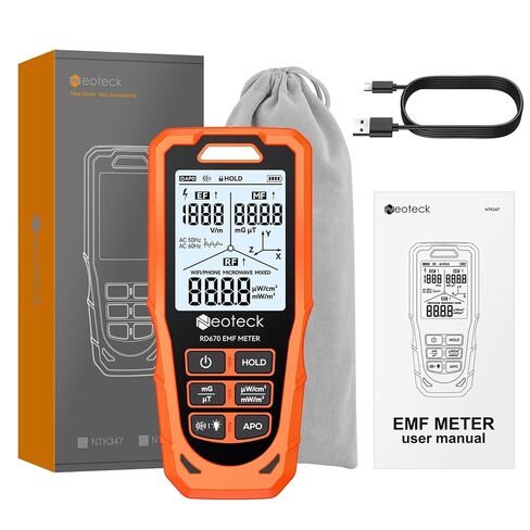 Neoteck 3 in 1 EMF Detector for EF MF RF 3 Axes Electromagnetic Field Radiation Detector to Identify MF Direction with 3-Color LED & Audio Alarm Rechargeable WiFi Signal Detector for Home Office in Kuwait