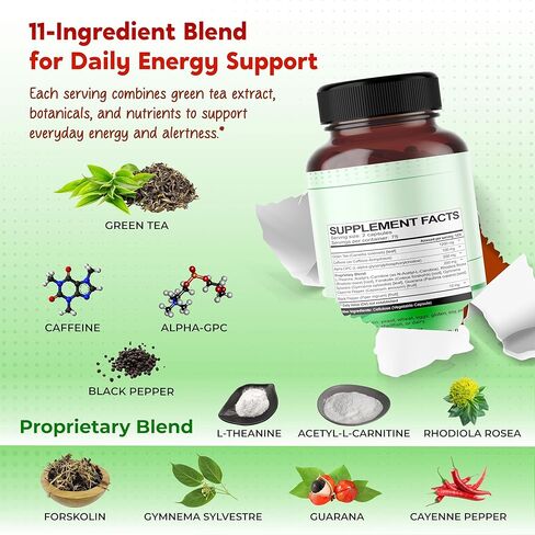 Ultra Green Tea, EGCG, Caffeine & Alpha-GPC – Natural Energy, Focus & Metabolism Support – Made in The USA – 150 Capsules in Kuwait