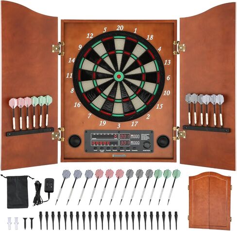 مجموعة خزانة رمي السهام الإلكترونية للبالغين من ألواح رمي السهام ذات الأطراف الناعمة مع خزانة، حتى 8 لاعبين، 25 لعبة مع 12 مجموعة من ألواح رمي السهام ذات الأطراف الناعمة للعب المنزلي العائلي in Kuwait