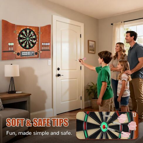مجموعة خزانة رمي السهام الإلكترونية للبالغين من ألواح رمي السهام ذات الأطراف الناعمة مع خزانة، حتى 8 لاعبين، 25 لعبة مع 12 مجموعة من ألواح رمي السهام ذات الأطراف الناعمة للعب المنزلي العائلي in Kuwait