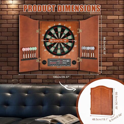 مجموعة خزانة رمي السهام الإلكترونية للبالغين من ألواح رمي السهام ذات الأطراف الناعمة مع خزانة، حتى 8 لاعبين، 25 لعبة مع 12 مجموعة من ألواح رمي السهام ذات الأطراف الناعمة للعب المنزلي العائلي in Kuwait