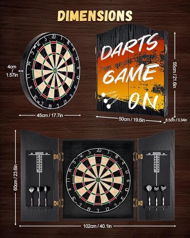 مجموعات خزانة لوح رمي السهام السيزال، ألواح رمي السهام المزخرفة للبالغين [6 * سهام فولاذية] - خزانة خشبية مع لوحة نتائج مدمجة لغرف الألعاب العائلية - جرافيتي in Kuwait