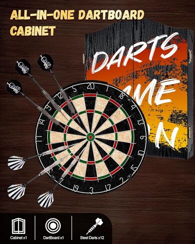 مجموعات خزانة لوح رمي السهام السيزال، ألواح رمي السهام المزخرفة للبالغين [6 * سهام فولاذية] - خزانة خشبية مع لوحة نتائج مدمجة لغرف الألعاب العائلية - جرافيتي in Kuwait